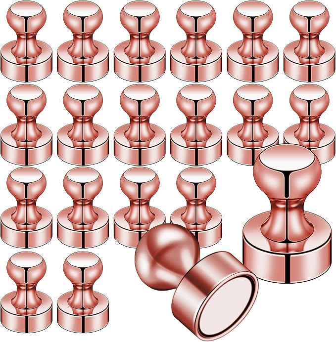 LOVIMAG Fridge Magnets 20Pcs for Refrigerator Whiteboard, Rose Gold | Small Strong Neodymium Metal Cute Push Pin for Classroom, Kitchen, Accessories Decorative, Office, Calendar