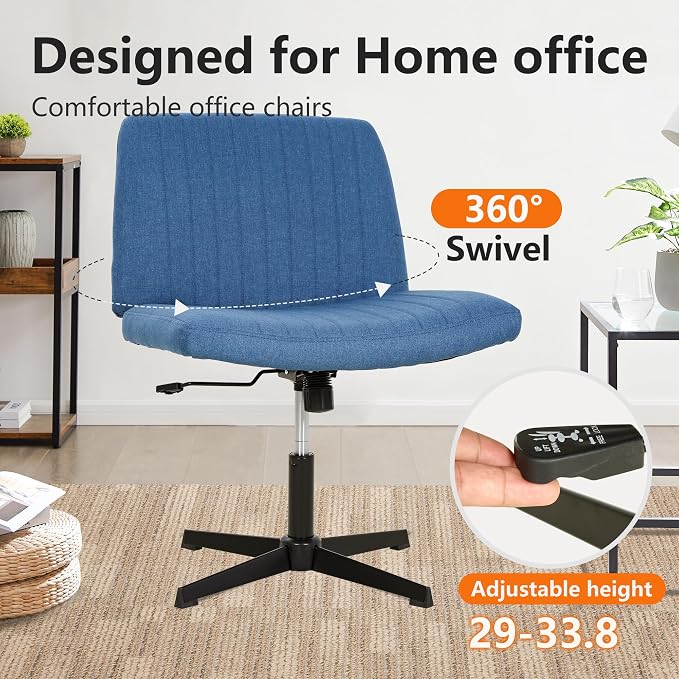FDW Criss Cross Chair Armless Cross Legged Office Desk Chair Adjustable Swivel Ergonomic Gaming Chair No Wheels Backrest with Wide Seat Native Sponge Computer Task Vanity Chair for Home Office,Blue