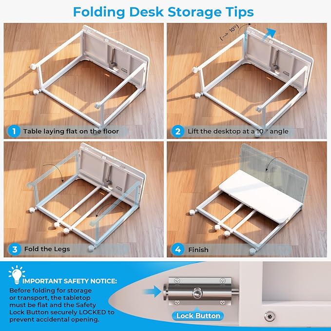 GreenForest Portable Folding Desk with Wheels, 31.5 inch Adjustable Tilt | Drafting Table Workstation for Small Spaces, Home Office, Drawing & Craft Projects，White