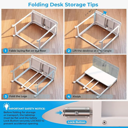 GreenForest Portable Folding Desk with Wheels, 31.5 inch Adjustable Tilt | Drafting Table Workstation for Small Spaces, Home Office, Drawing & Craft Projects，White