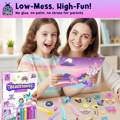 Unicorn Princess BeadStories - Magical Beads Painting Kit For Kids, Bead Mosaic Art Birthday Gift For Girls Ages 4 5 6 7 8-12 Years Old, Fun Craft Activity Kit, Summer Activities for Kids