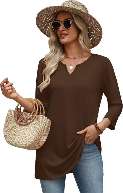 OFEEFAN Summer Boho Tops For Women 3/4 Length Sleeve Womens Tops Vacation Outfits