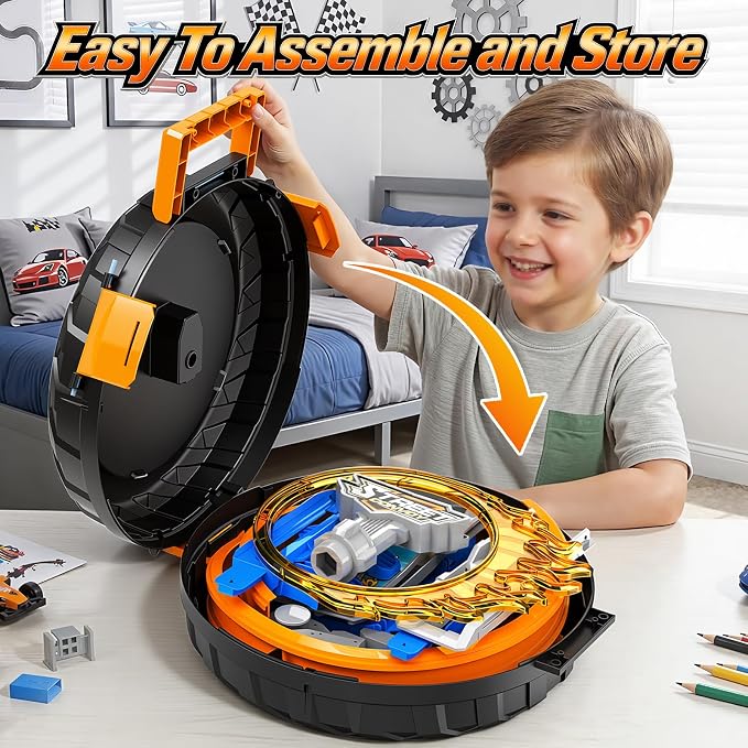 Topfresh 2026 Race Car Track Set Toy for Kids, Stunt Racing Playset with 360°Loop Car Track with Four 1:64 Scale Vehicles Gift Toys for Boys Girls Ages 3 4 5 6 7 8 (Upgrade)