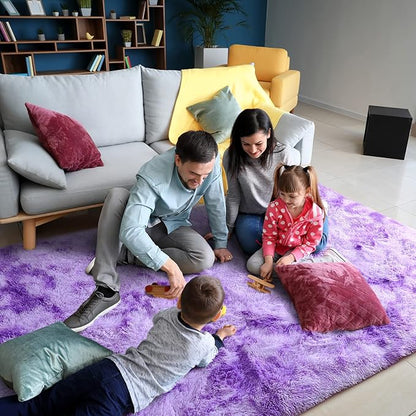 AROGAN Soft Rainbow Area Rugs for Girls Room 4x6 Feet, Fluffy Girls Bedroom Rugs, Princess Rug, Cute Colorful Carpet for Kids Teens Nursery Toddler, Purple