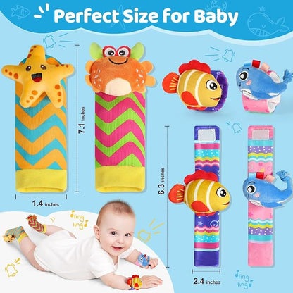 URMYWO Wrist Rattles for Baby - Rattle Socks - Foot Finder Set - Baby Toys for 0-12 Months Infant - Newborn Essentials - Early Learning Sensery Toys for Boy Girl as Shower Gifts