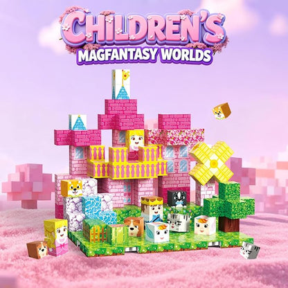 150 PCS Magnetic Blocks, Magnetic Building Blocks Cubes, Princess Magnet Toys for Kids Ages 3+, Magnet Blocks with 4 Bottom Plate for Girls, STEM Toys & Ideal Christmas Birthday Gift