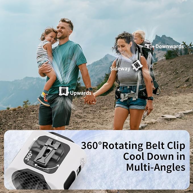Socool 14500mAh Portable Waist Fan Clip on Belt 360 Rotation Wearable Rechargeable Personal Shirt Fan, 67H Cooling 5-Speed Battery Operated with Light, Neck Fan Hands-Free for Outdoor Jobsite Camping
