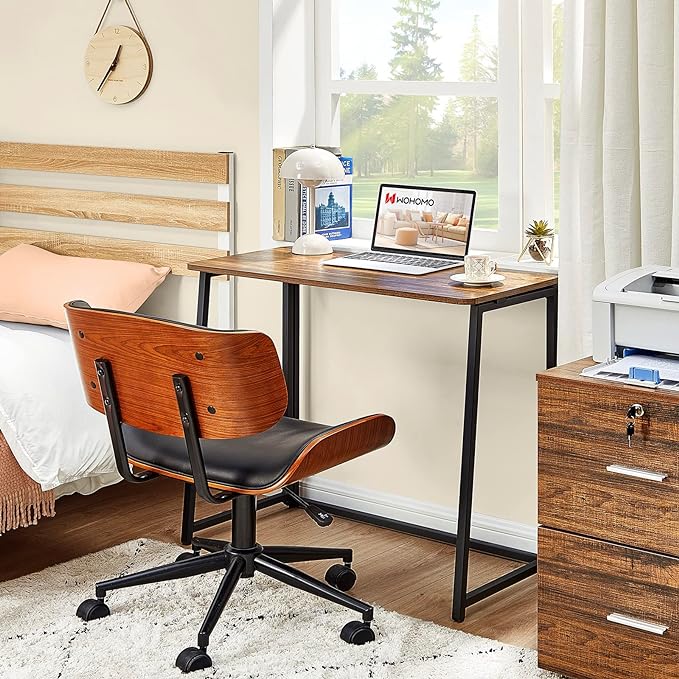 WOHOMO Folding Desk, 31.5" Foldable Computer Table for Small Spaces, Walnut | Easy Assembly and Fold, Sturdy Home office desks for Study Bedroom Dorm Space Saving Writing Work Apartment