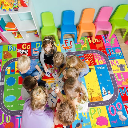 HOMORE Kids Educational Rug, 7x10 Kids Collection Area Rug for Learning Alphabet, Numbers, Colors, Season and Animal Words, Playmat for Classroom Playroom