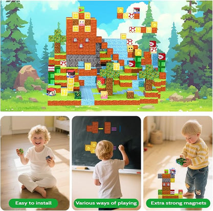 Magnetic Blocks, Magnetic Tiles Building Blocks, Magnet Cubes STEM Sensory Game Toys Christmas Birthday Gifts for Kids Boys Girls Age 3+ (Forest)