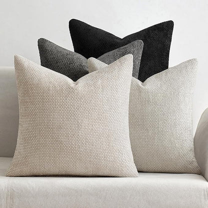 MIULEE Pack of 4 Halloween Couch Throw Pillow Covers 16x16 Inch Neutral Cream/Grey Soft Decorative Chenille Pillow Covers Farmhouse Accent Cushion Covers for Boho Home Decor Sofa Bedroom Living Room