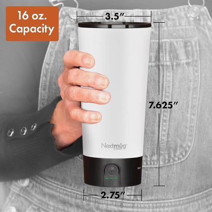 Nextmug Go - Temperature-Controlled, Self-Heating Travel Mug | (White - 16 oz.) – No App, Long-Lasting Battery for Work & Study, Great Gift for Coffee Lovers