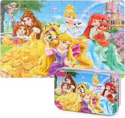 LELEMON Puzzles for Kids Ages 4-6, 60 Piece Puzzles for Kids Ages 3-5 in a Metal Box, Educational Jigsaw Puzzles Childrens Puzzle Games Puzzle Toys for Girls and Boys