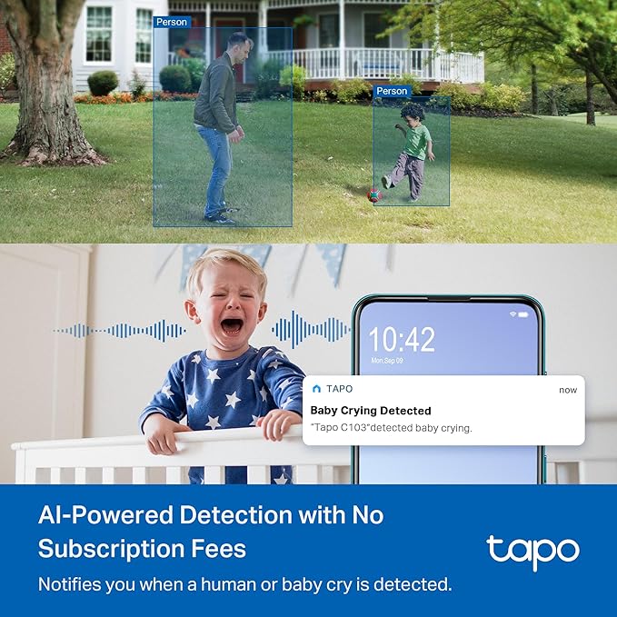 Tapo 1080p Indoor/Outdoor Security Camera - Free Person/Motion/Baby Cry Detection, Color Night Vision, IP65 Weatherproof, SD/Cloud Storage, Works w/Alexa & Google Home HybridCam