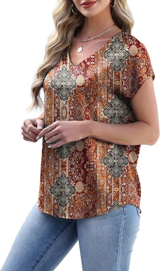 WIHOLL Womens Satin Summer Tops Cap Short Sleeve Blouses V Neck Shirts Business Casual Outfits Fashion Clothing 2026