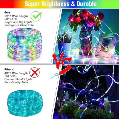 99Ft LED Rope Lights Outdoor, 18 Colors Changing Fairy String Light Plug in with Remote, IP68 Waterproof 300 LEDs Multicolor Twinkle Christmas Lights for Bedroom Patio Halloween Holiday Decor