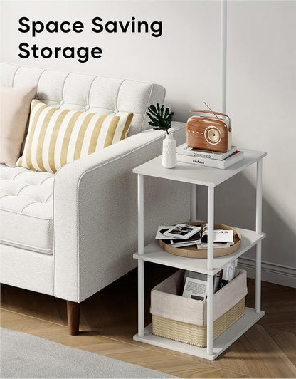 PARTPHONER Floor Lamp with Table, Night Stand with Lamp, Narrow Side Table with 3CCT LED Bulb, Small Coffee Table, Modern End Table with Storage Shelves for Living Room Bedroom Home Décor, White