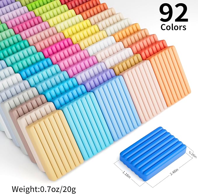 Polymer Clay 92 Colors, Modeling Clay for Kids, Non-Sticky Oven Bake Clay with Sculpting Tools and Accessories, Halloween Christmas Gift for Children and Artists