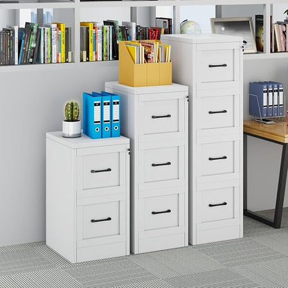 Small Metal 2-Drawer File Cabinet, Under-Desk Filing Cabinet, White | Locking, Adjustable Hanging Rail, Fit A4, FC, Letter, Hanging File Folders for Home Office Storage Organization, 1PS