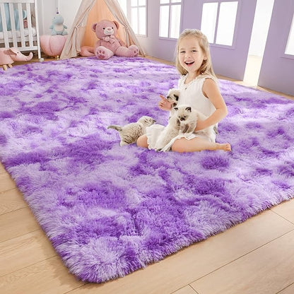 AROGAN Soft Rainbow Area Rugs for Girls Room 4x6 Feet, Fluffy Girls Bedroom Rugs, Princess Rug, Cute Colorful Carpet for Kids Teens Nursery Toddler, Purple