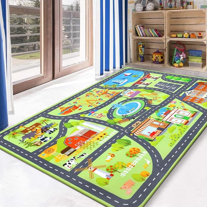 HEBE Kids Play Rug 3'4"x5' ABC Alphabet Numbers Shapes Educational Kid Area Rug Washable Baby Crawling Mat Non Slip Kid Play Mat Carpet for Girl Boy Bedroom Playroom