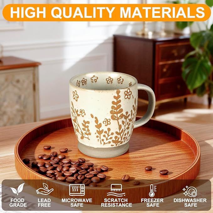 18oz Coffee Mug Gift for Women Mom Her - Rustic Handmade Coffee Cup | Microwave & dishwasher safe. Mug for latte, cocoa, tea, milk, milkshake. Home office essential. Great gift for mom or her