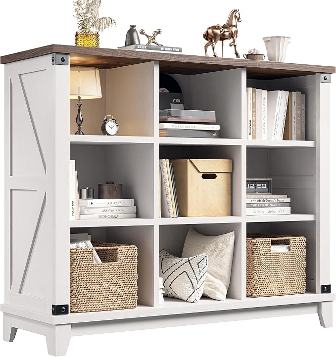 EnHomee 9 Cube Storage Organizer and Shelf, Cube Shelf with Storage,White Bookshelf for Bedroom and Home Office