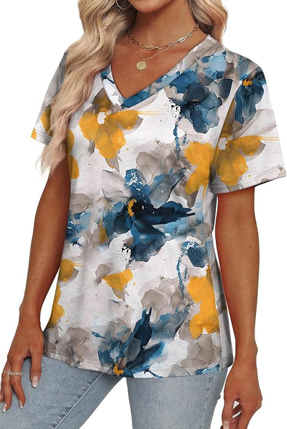 Alaroo Womens Summer Tops 2026 V Neck Short Sleeve Shirts Trendy Dressy Casual Vacation Outfits Printed
