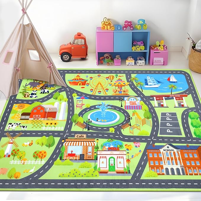 HEBE Kids Play Rug 3'4"x5' ABC Alphabet Numbers Shapes Educational Kid Area Rug Washable Baby Crawling Mat Non Slip Kid Play Mat Carpet for Girl Boy Bedroom Playroom