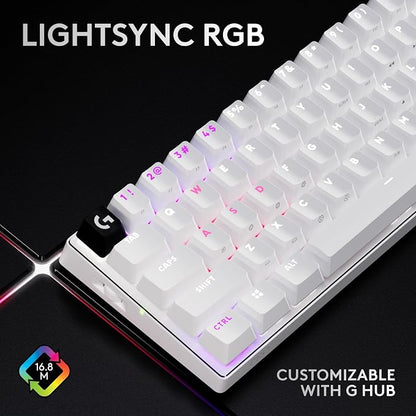 Logitech G PRO X 60% Wireless Gaming Keyboard (Tactile Optical) - White | Ultra compact TKL, for Windows PC, LIGHTSYNC RGB, dual-shot PBT keycaps, GX optical switches
