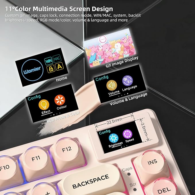 Womier SK80 75% Foundation Mechanical Keyboard with Multimedia Display | Pink Gaming Creamy Keyboards, Jelly Keycaps Hot Swap RGB Wired Key board Pre-lubed POM Switch for Mac/Win, Pink