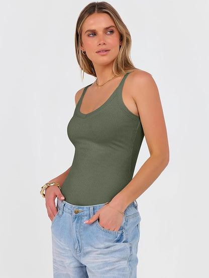 ANRABESS V Neck Tank Tops for Women Ribbed Knit Camisole 2026 Summer Casual Sleeveless Slim Fitted Basic Cami Shirts Clothes