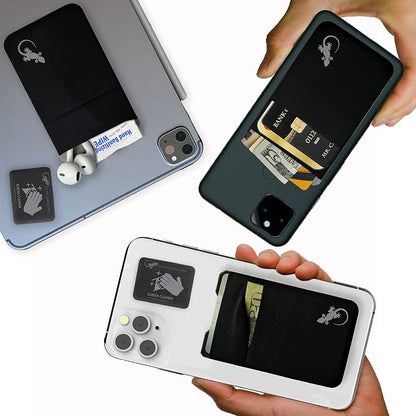 Gecko Travel Tech Mobile Phone Double Pocket Wallet Stick on with Stand - Cellphone Accessories case - Phone Card Holder with Stick on - (Black-Gray)