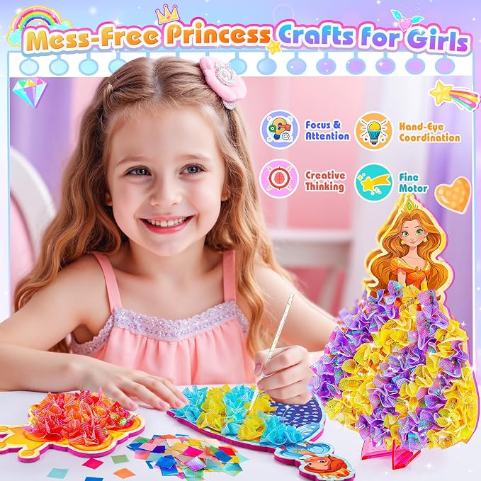 MDINGTD Poke Art Princess Craft Kits - DIY Magical Princesses, Mess-Free Creative Activity Arts and Crafts for Kids Ages 3-12, Birthday Christmas Gifts & Party Favors for Girls & Boys