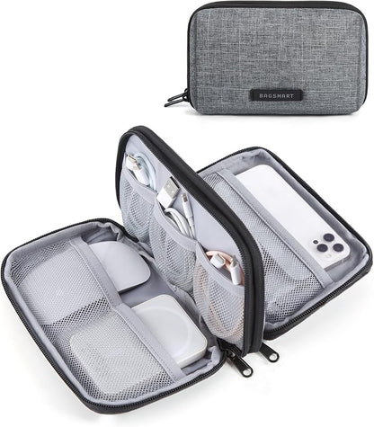 BAGSMART Electronics Travel Organizer for Cords Chargers Phones, Grey | Travel Essentials, Tech Organizer Pouch, Cord organizer bag for Cables, Compact Travel Accessories