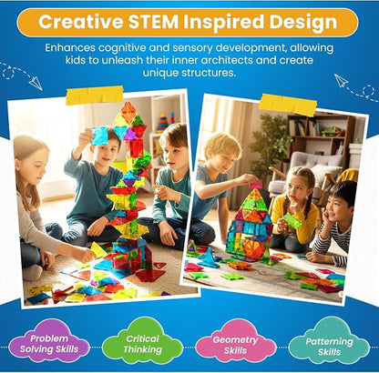 100 Pc Magnetic Tiles Magnetic Building Blocks Set for Kids Educational Magnet Tiles for Kids
