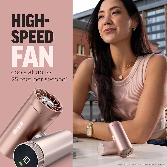 Shark ChillPill – The Only 3-in-1 Personal Cooling System with Fan, InstaChill Cooling Plate & Dry-Touch Mist – Portable, Handheld, Drops Skin Temp Up to 16°F, 10 Speeds, Rose Gold, FA022GD