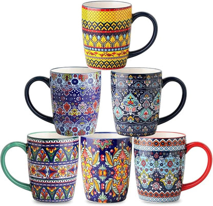 glowworm Ceramic Coffee Mugs Set of 6, 16 oz Mug with Handle, Bohemian | Milk,tea, Large Coffee Cups for Latte Cappuccino, Milk Colorful Cup for Mom Dishwasher & Microwave Safe