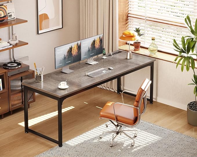 Coleshome 71 Inch Computer Desk with Power Outlet | Extra-long workspace • Fits dual monitors • Stable steel frame • Spacious legroom • Home office & gaming