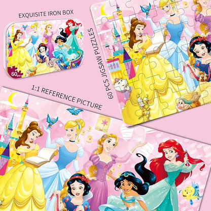 Kids Puzzle Ages 3-8, 60 Piece Jigsaw Puzzles in Metal Box, Educational Learning Toys for Boys and Girls, Premium Puzzle Games