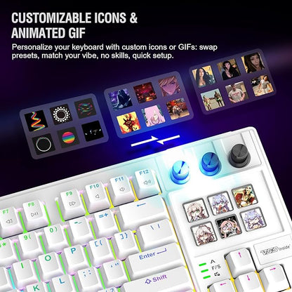 K1 Pro Macro Keyboard, Wired Only Full-Key Programmable On-Board Keypad, Custom Gaming Streaming Mechanical Keyboards with Screen & Knob, Gasket, RGB Backlit, Hot Swappable Shortcut Pad