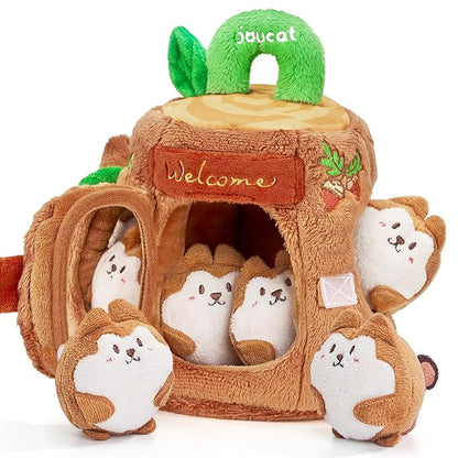 JoyCat Baby Toys 6-12 Months - Soft Baby Treehouse with 5 Sensory Squirrels - Rattle, Crinkle Paper, Squeaker, Mirror, Busy Montessori Soft Toys for Toddlers 0-3 Years Old - Easter Basket Stuffers