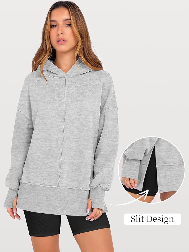 ANRABESS Womens Oversized Hoodies Long Sleeve Fleece Side Slit Hooded Sweatshirts Pullover 2026 Fall Outfits Y2K Clothes