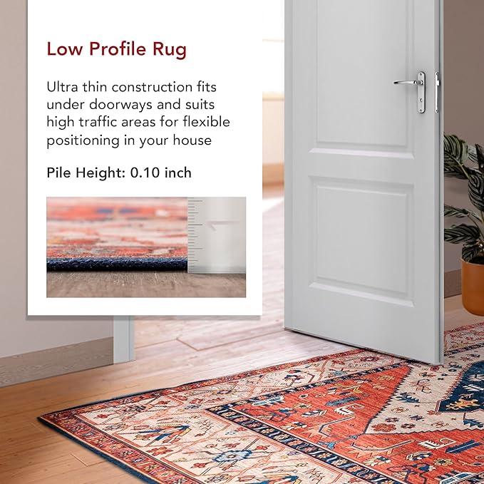 nuLOOM Carolyn Machine Washable Tribal Motif Ultra Thin Area Rug, 8' x 10', Rust