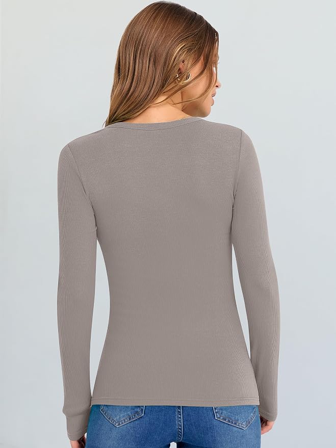 ANRABESS Long Sleeve V Neck Shirts for Women | Soft Comfy Ribbed Knit Fitted Tshirts, Casual Going Out Tops, 2026 Trendy Basic, Fall Winter Underscrub Layering Clothes