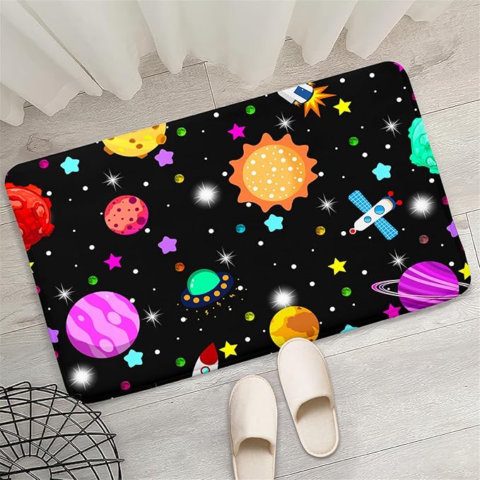 Space Rug - Space Rug for Boys Room Solar System Rug Planet Carpet for Kids Outer Space Area Rug Bedroom Boys Kids Rugs for Playroom Galaxy Rugs for Boys Bedroom,Black,2'×3'