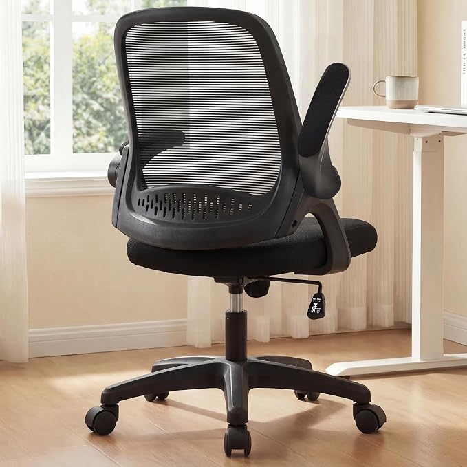 NEO CHAIR Office Desk Chair Computer Gaming Ergonomic Lumbar Back Support with Flip-up Padded Armrest Adjustable Height and Wheels for Home Vanity Bedroom Study (All Black) | Lumbar Support, Height Adjustment, 360° Swivel and Rolling Base, Space-Saving...