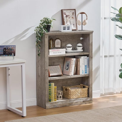 RWYHG 43" Grey Tall Bookshelf Set of 4,3-Tier Thick Wooden Book Shelf with Adjustable Shelves,Free Standing Farmhouse Bookcase with Open Display Storage,Floor Vintage Bookshelves for Living Room