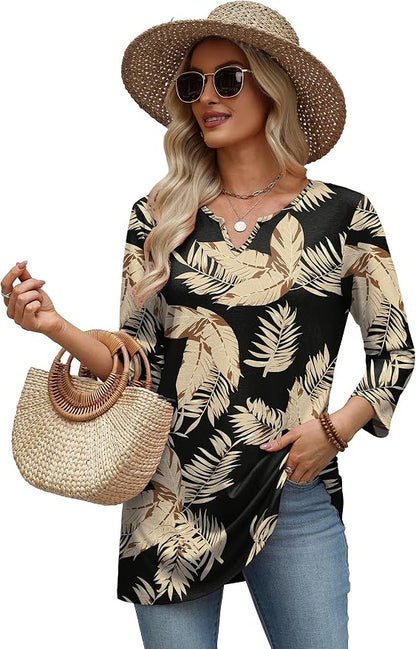 OFEEFAN Summer Boho Tops For Women 3/4 Length Sleeve Womens Tops Vacation Outfits