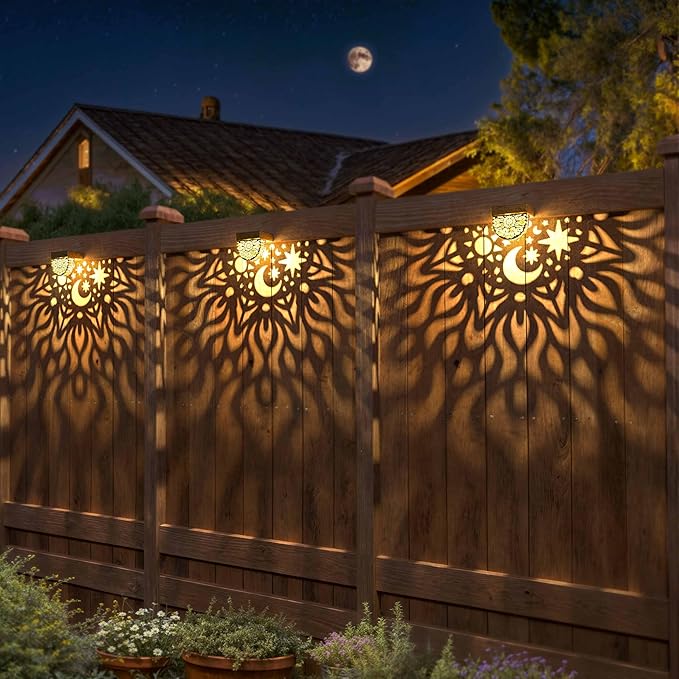 Solar Fence Lights 6 Pack Solar Deck Lights Waterproof LED Step Wall Outdoor Decorations Warm Yellow Decorative Lighting for Garden Backyard Yard Decor (Gold)